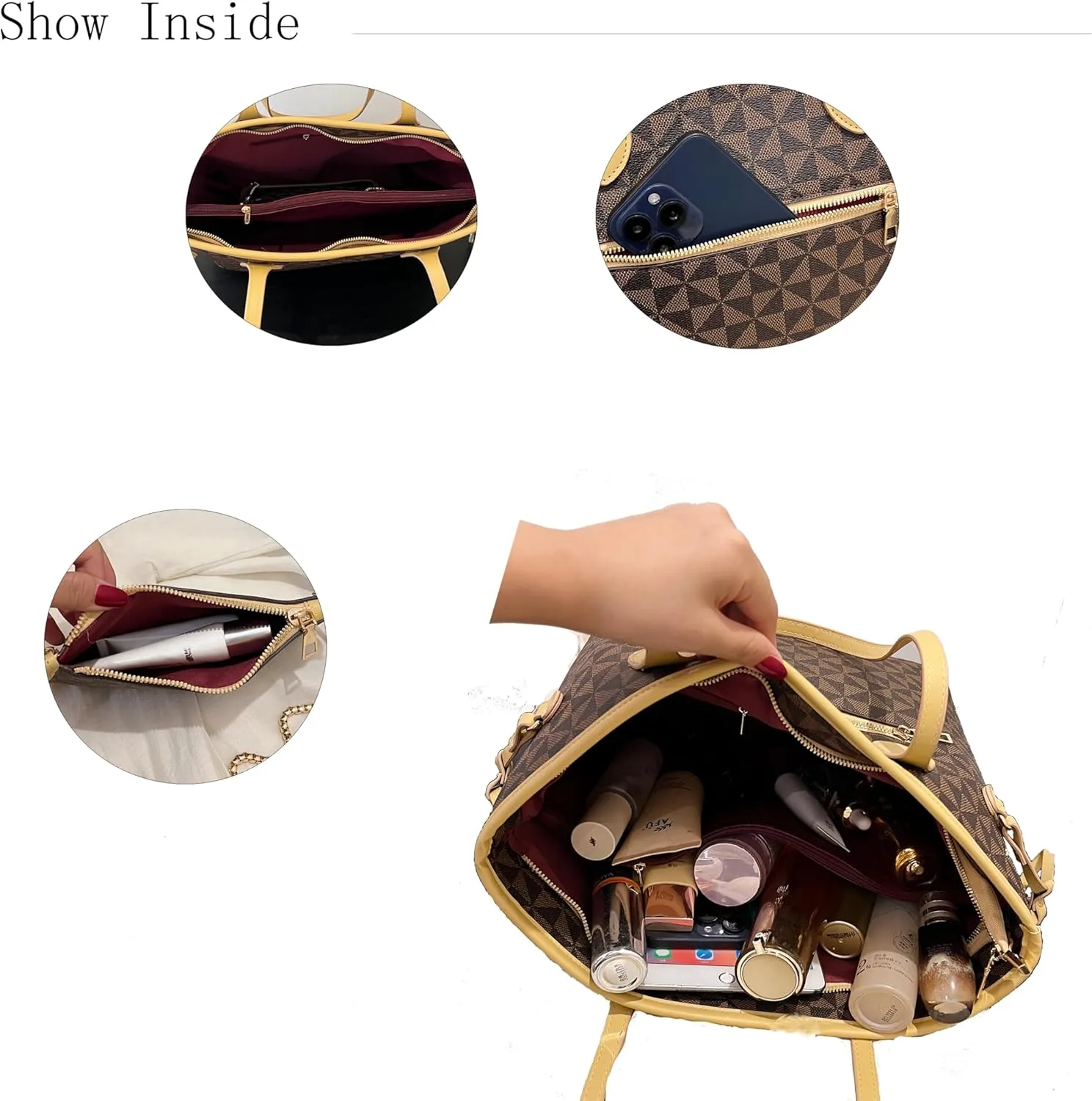Women Tote Bag Handbags PU Leather Fashion Hobo Shoulder Bags 2pcs with Coin Purses