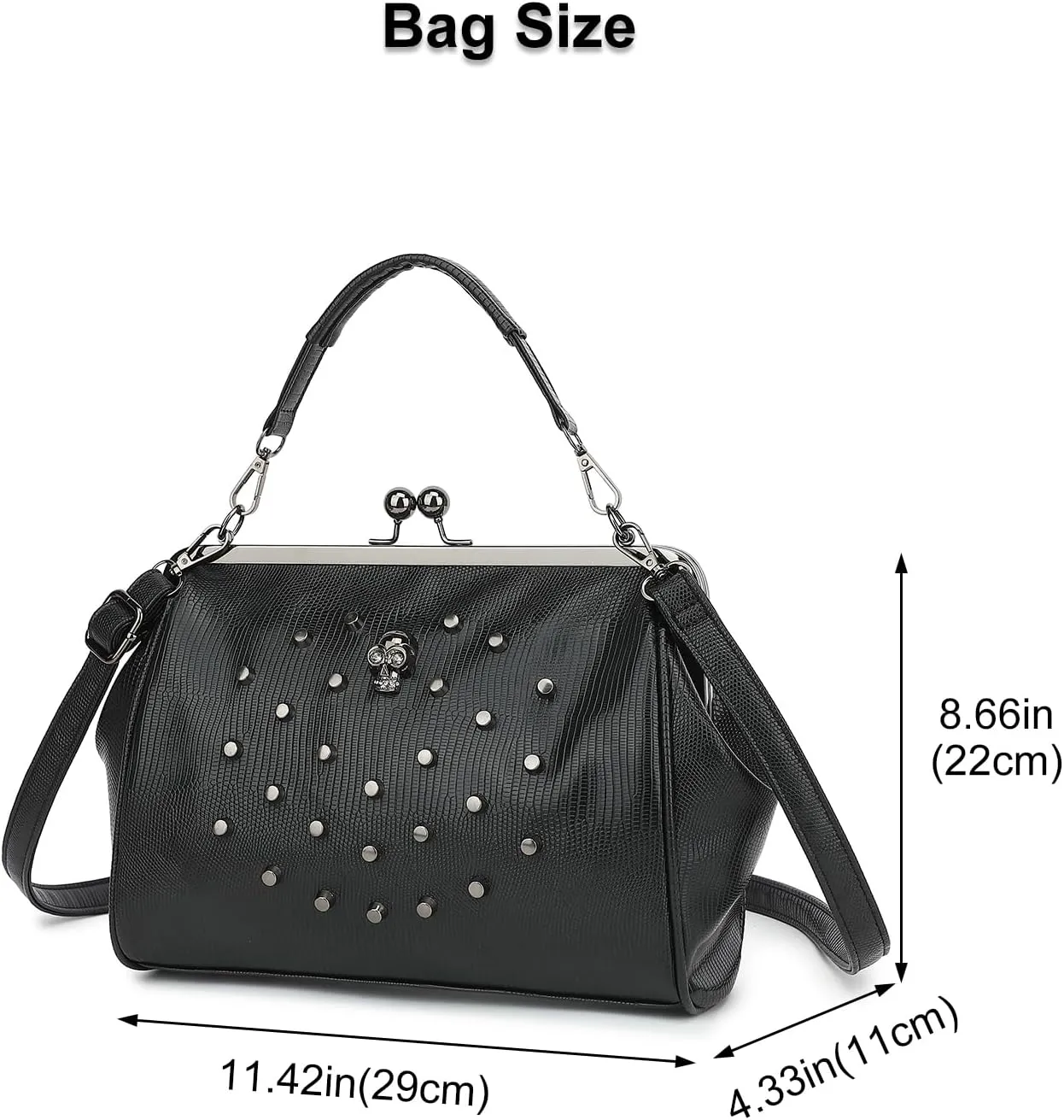 Women Vintage Hollow Handbag Oil Leather Kiss Lock Rivet Skull Shoulder Crossbody Bag Evening Clutch Satchel Purse
