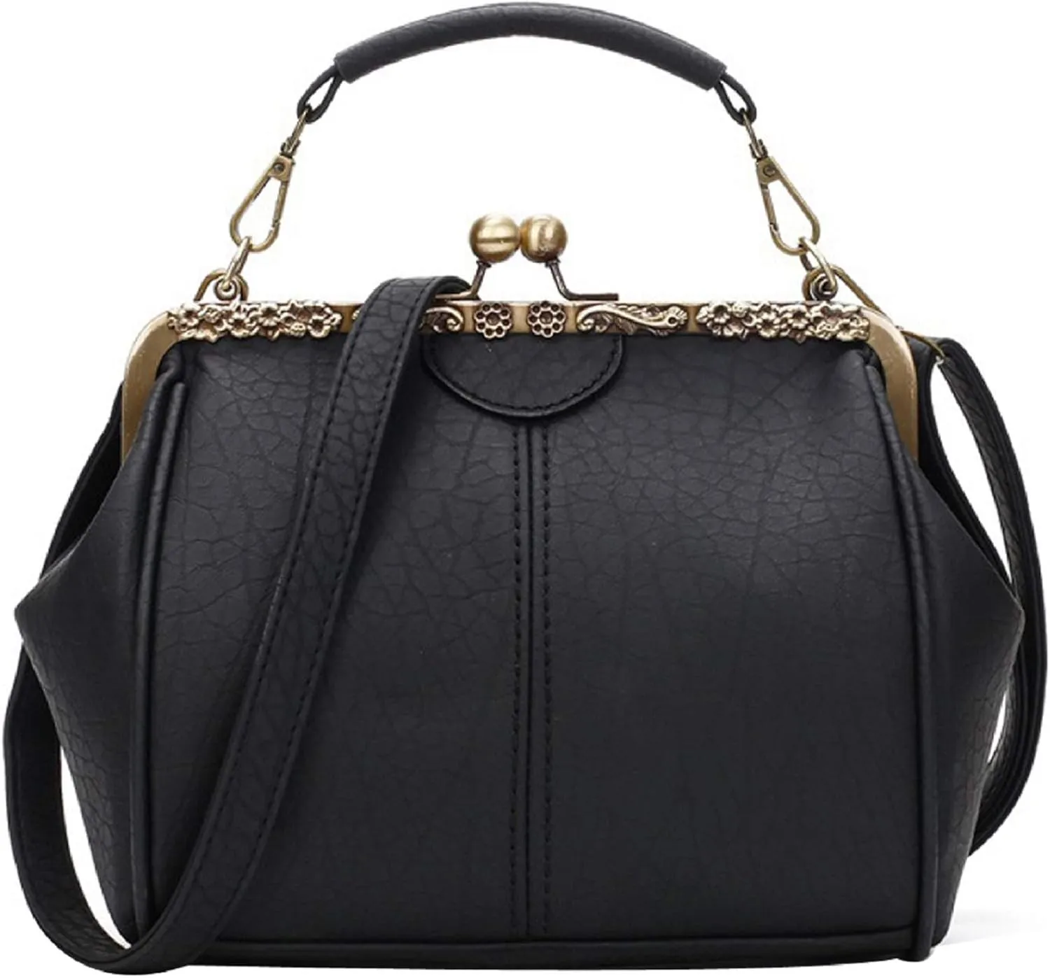 Women Wedding Vintage Pu Handbag - Kiss Lock Antique Minimalist Purse