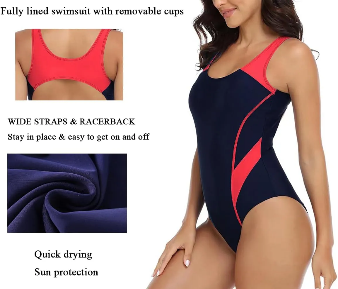 Women’s Athletic One Piece Swimsuit Racerback Competitive Modest Bathing Suit