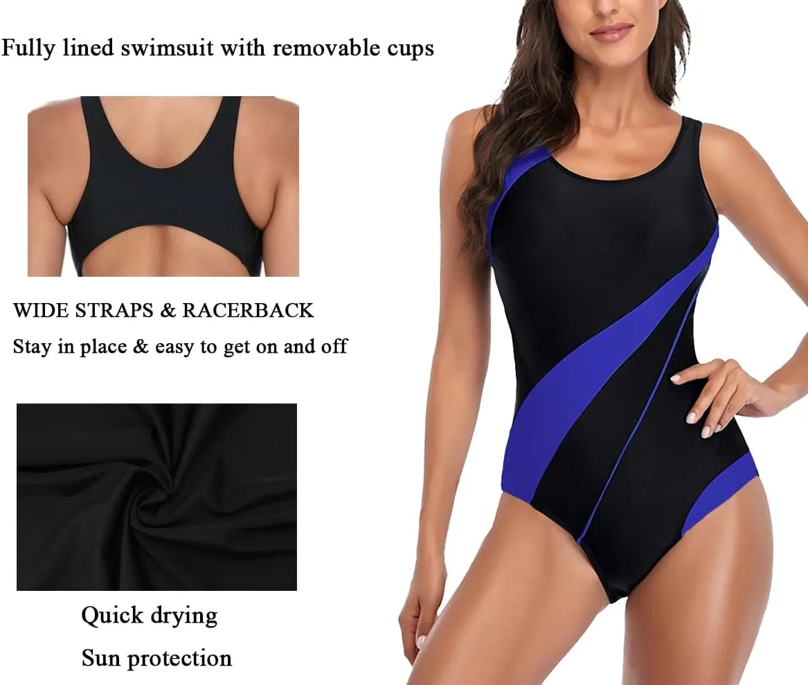 Women’s Athletic One Piece Swimsuit Racerback Competitive Modest Bathing Suit