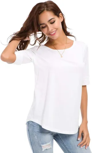 Women's Casual T Shirts Cotton Mid Sleeve Summer Basic Tunics Tee Tops Fashion