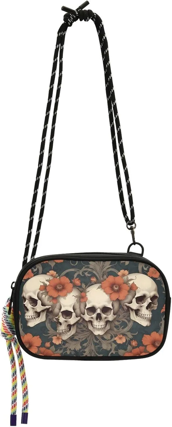 Women's Crossbody Handbags Image Background Skull Print Lightweight Shoulder Phone Purse for Walking, Hiking