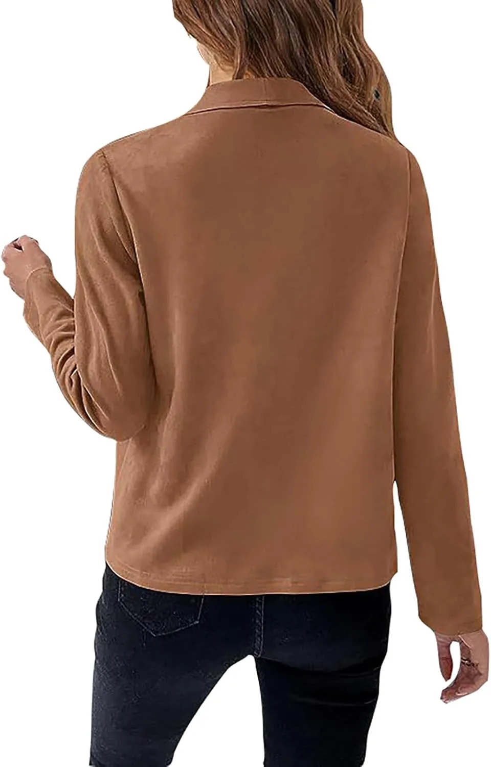 Women's Faux Suede Jacket 2024 Fall Long Sleeve Zipper Lapel Cropped Coat with Pockets Y2K Moto Jackets Outwear