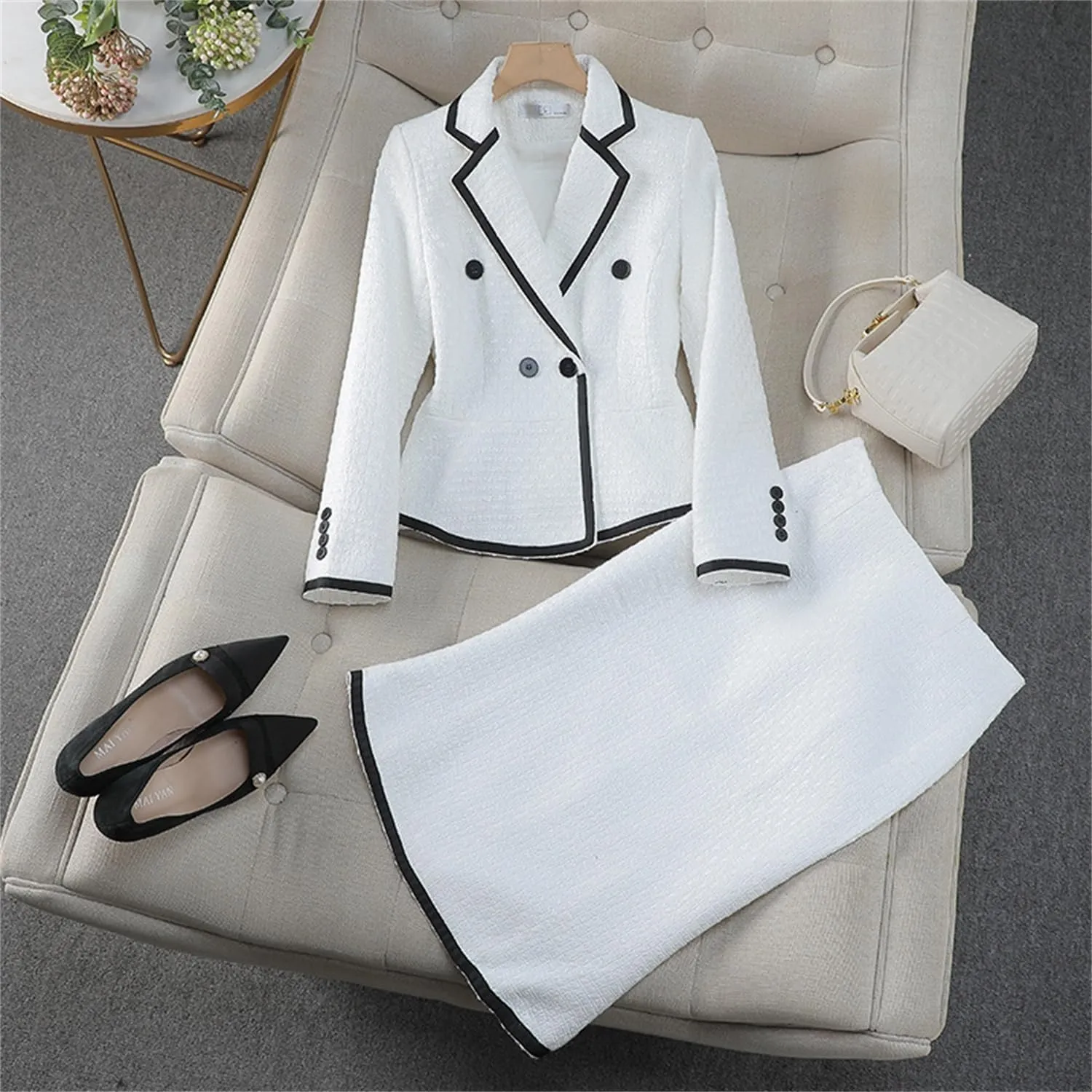 Women's Formal Suit Skirt Set Slim Business Long Sleeve Blazer and Skirt Office Ladies Work Wear