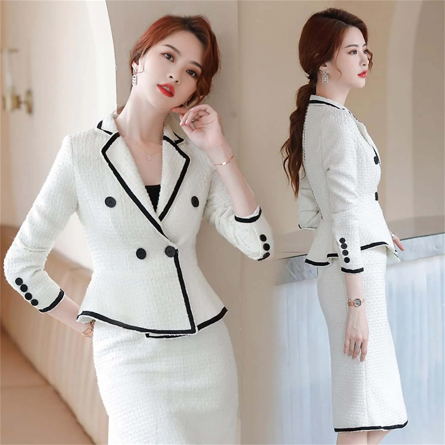 Women's Formal Suit Skirt Set Slim Business Long Sleeve Blazer and Skirt Office Ladies Work Wear