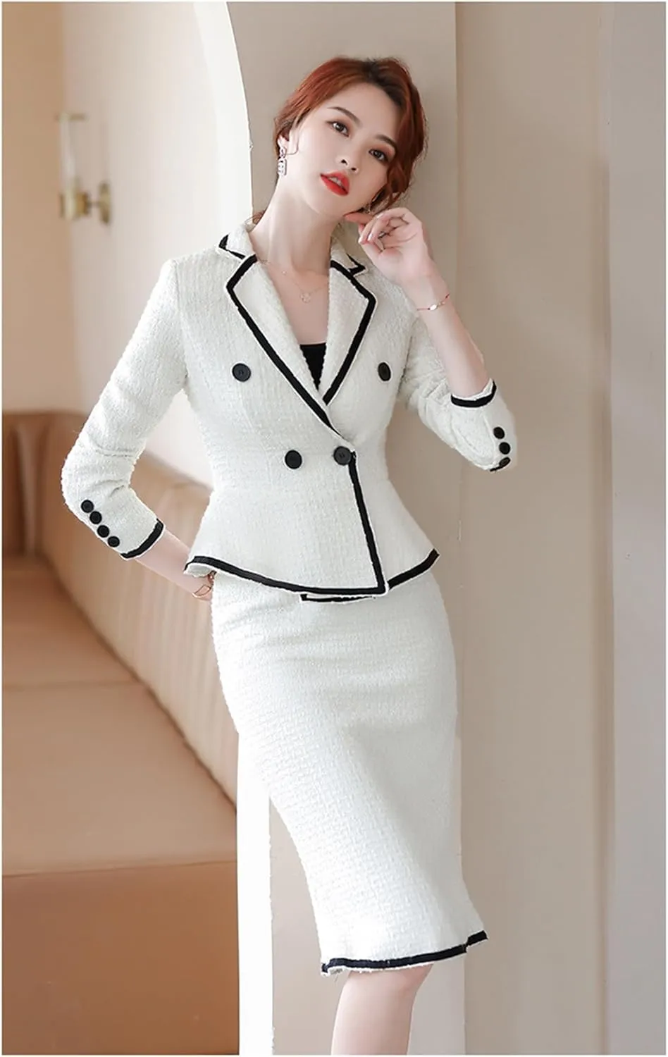 Women's Formal Suit Skirt Set Slim Business Long Sleeve Blazer and Skirt Office Ladies Work Wear