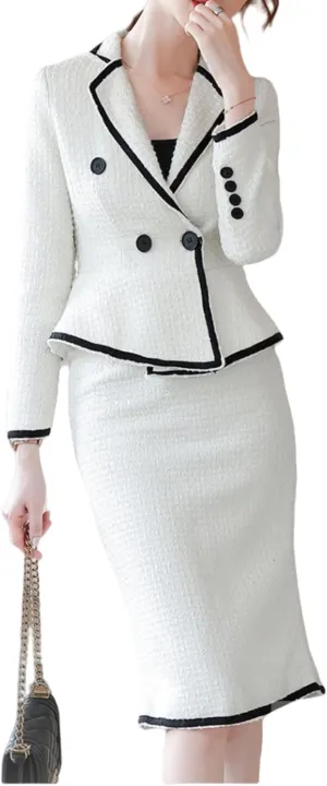 Women's Formal Suit Skirt Set Slim Business Long Sleeve Blazer and Skirt Office Ladies Work Wear