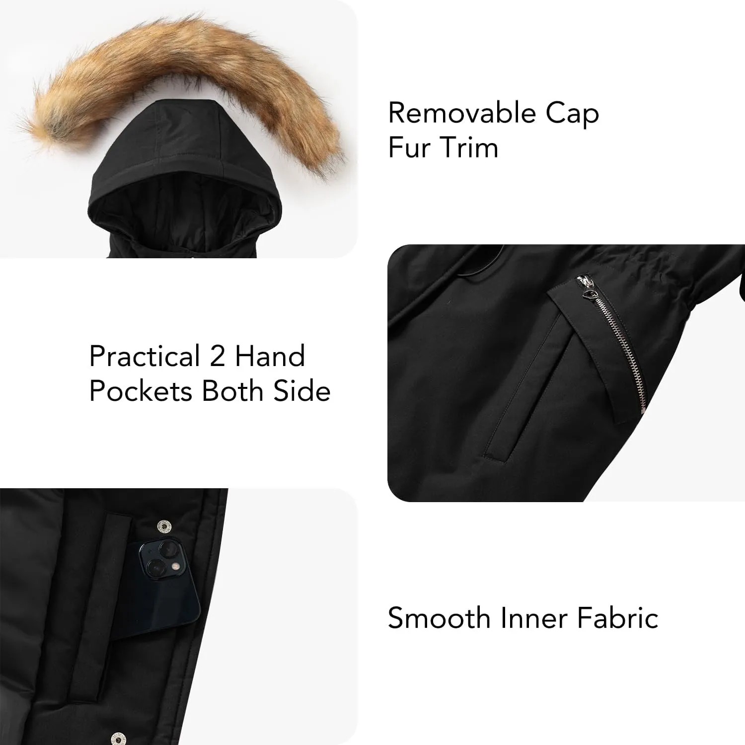 Women's Fur Hood Winter Parka Thicken Winter Jacket Coat Hooded Puffer Coat with Removable Fur Trim