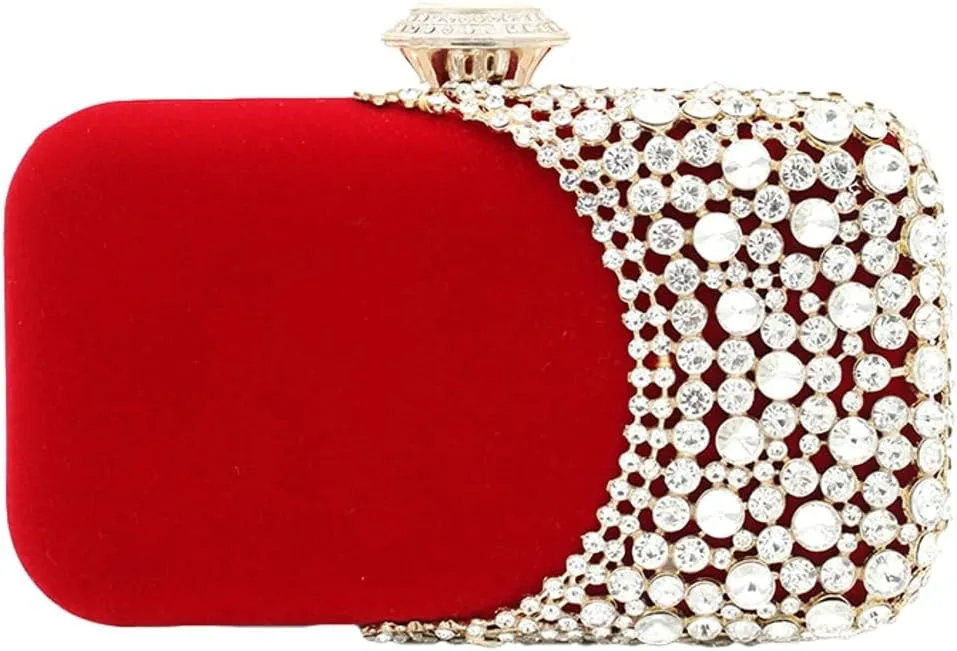 Womens Glitter Rhinestone Evening Clutch Elegant velvet Crossbody Purse with Chain Handbag Shoulder Bag Wedding