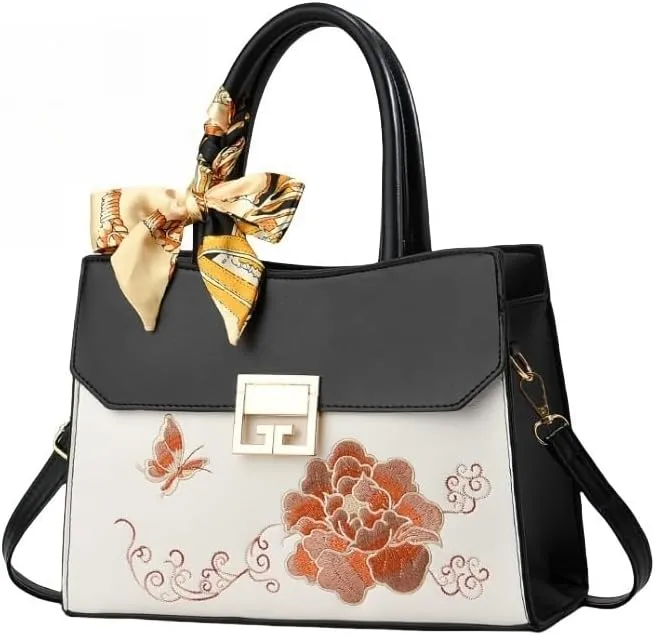 Women's Large Capacity New Embroidered Handbag With Floral Design