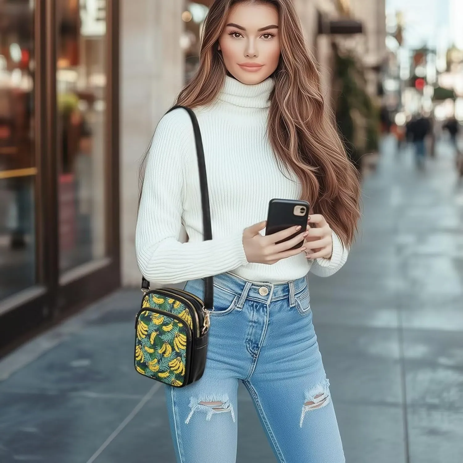 Womens Multi Pocket Leather Crossbody Bag Sling Bag Messenger Handbags Shoulder Bags with Adjust Strap