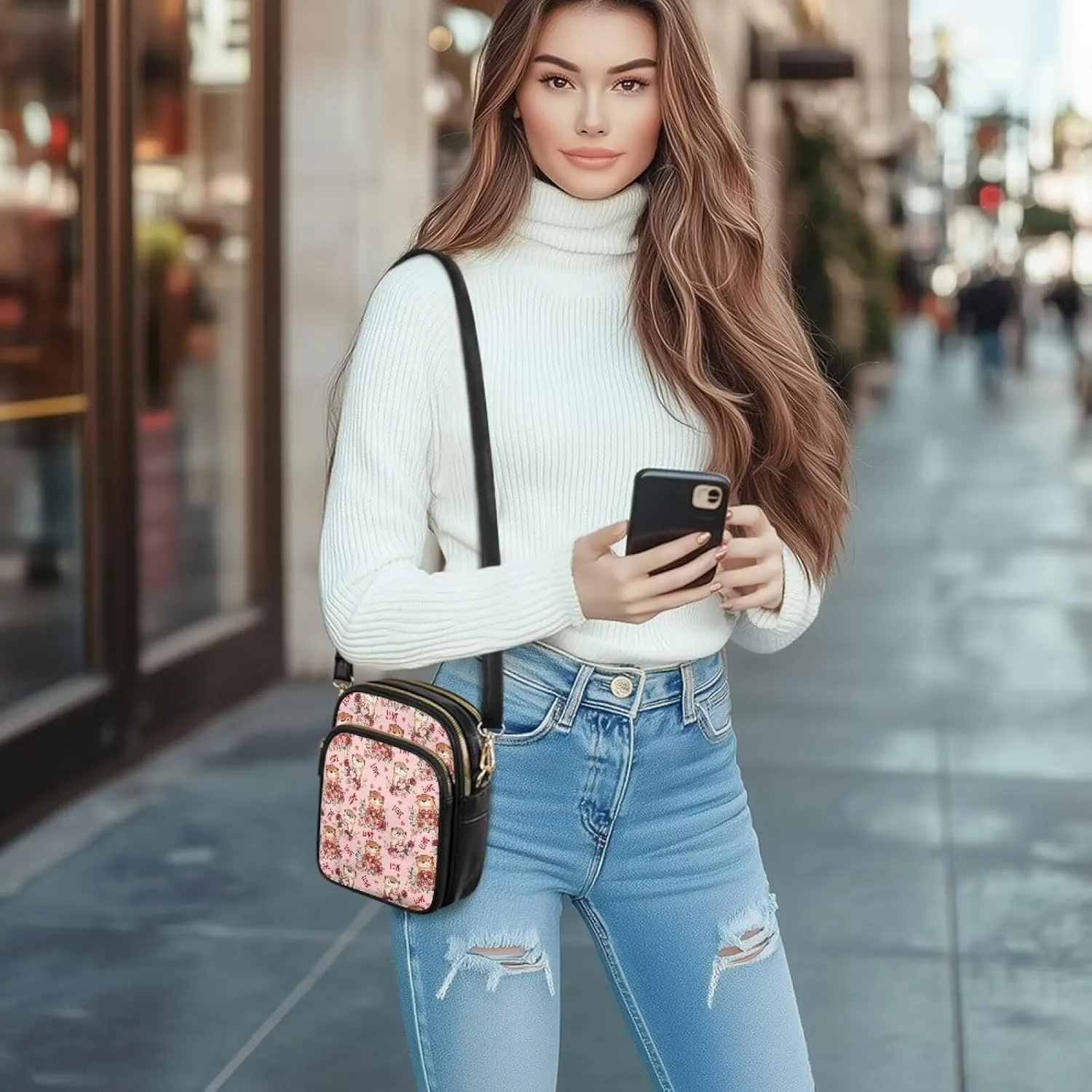 Womens Multi Pocket Leather Crossbody Bag Sling Bag Messenger Handbags Shoulder Bags with Adjust Strap