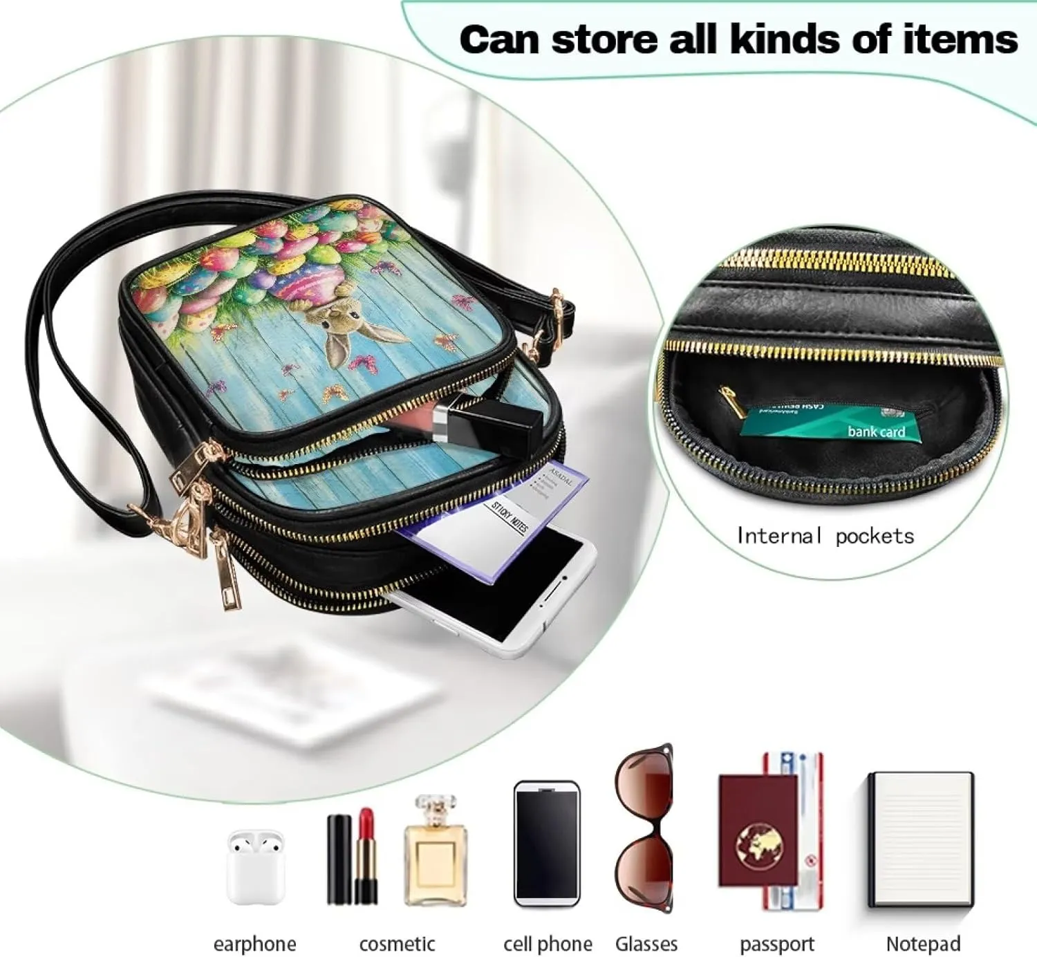 Womens Multi Pocket Leather Crossbody Bag Sling Bag Messenger Handbags Shoulder Bags with Adjust Strap
