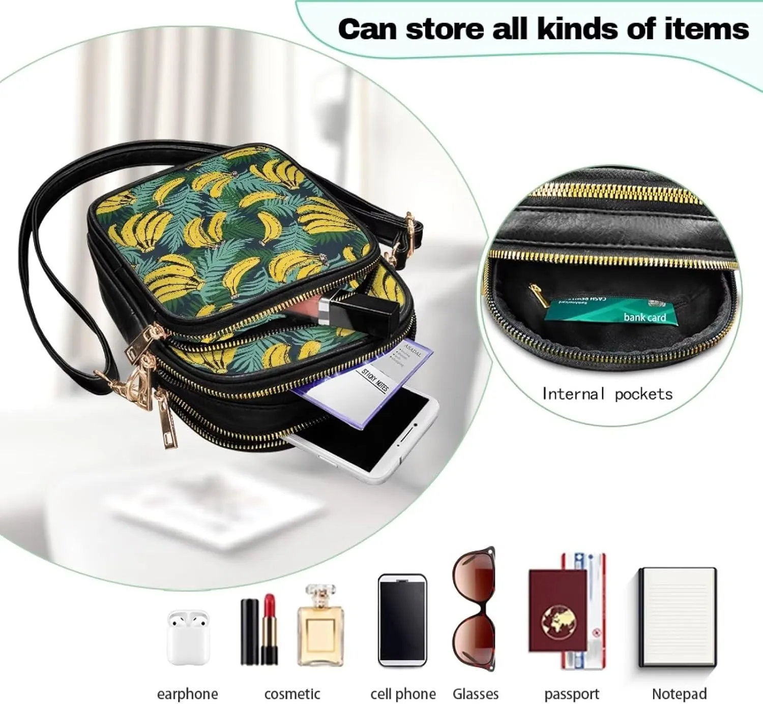 Womens Multi Pocket Leather Crossbody Bag Sling Bag Messenger Handbags Shoulder Bags with Adjust Strap