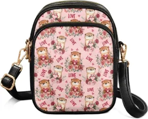 Womens Multi Pocket Leather Crossbody Bag Sling Bag Messenger Handbags Shoulder Bags with Adjust Strap