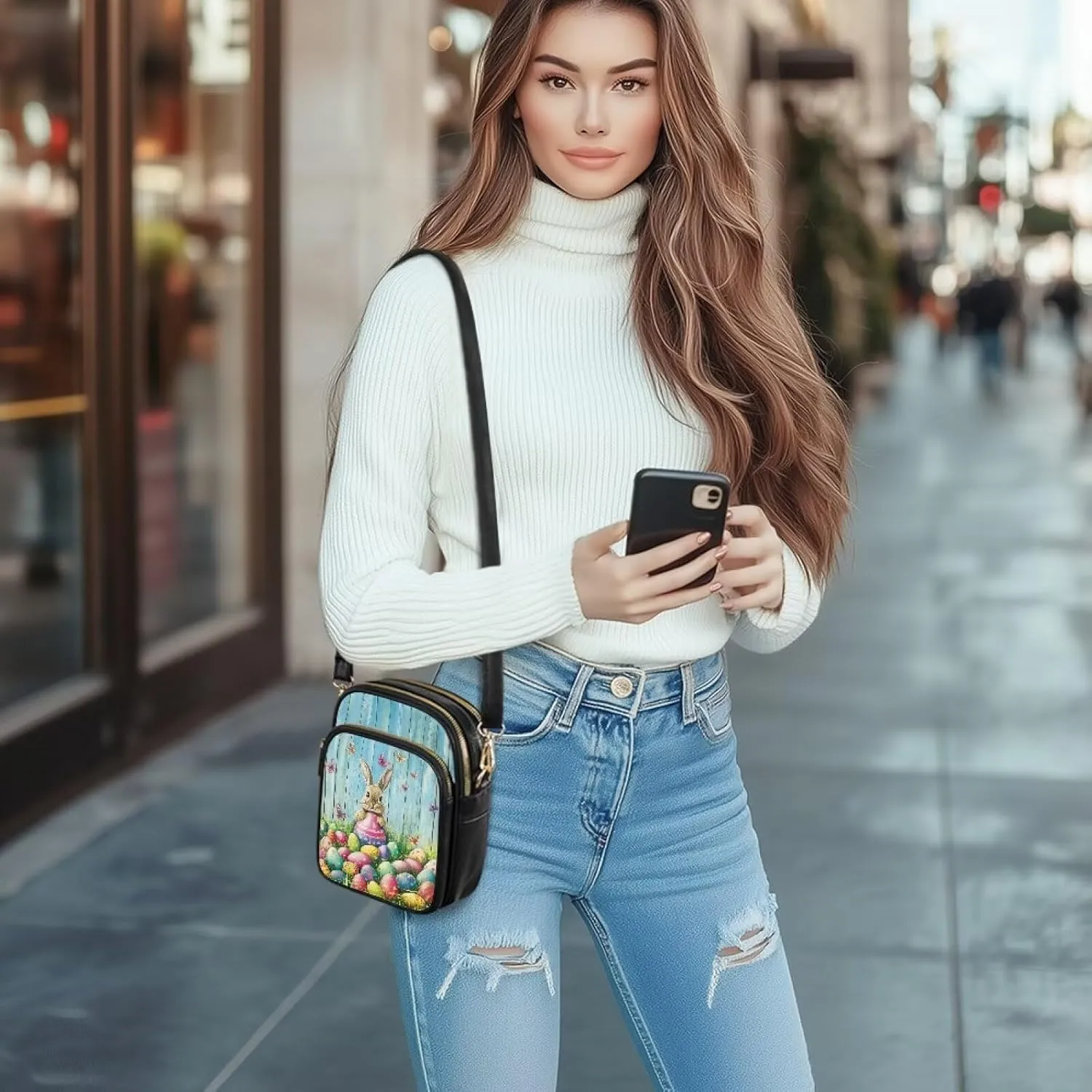 Womens Multi Pocket Leather Crossbody Bag Sling Bag Messenger Handbags Shoulder Bags with Adjust Strap