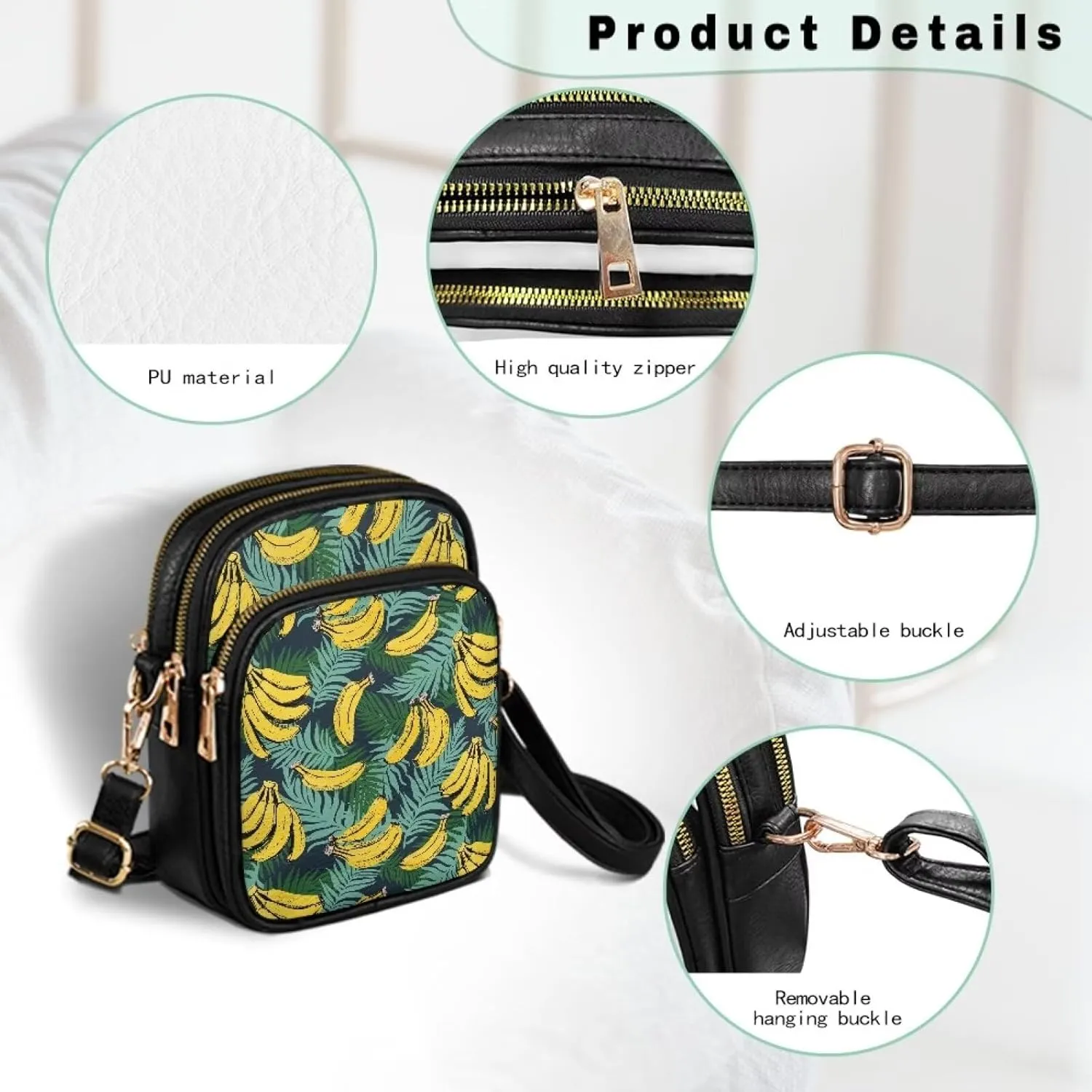 Womens Multi Pocket Leather Crossbody Bag Sling Bag Messenger Handbags Shoulder Bags with Adjust Strap