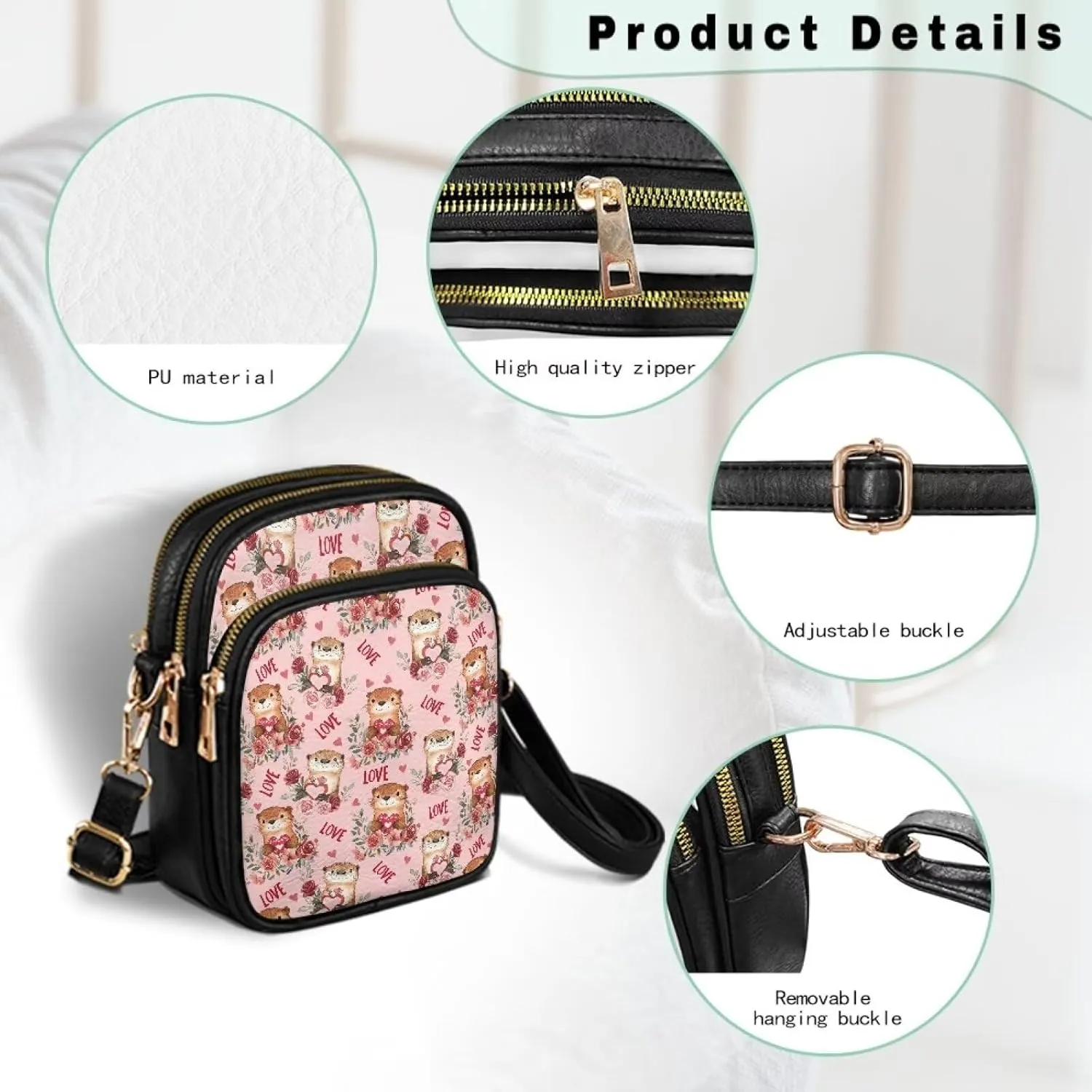 Womens Multi Pocket Leather Crossbody Bag Sling Bag Messenger Handbags Shoulder Bags with Adjust Strap