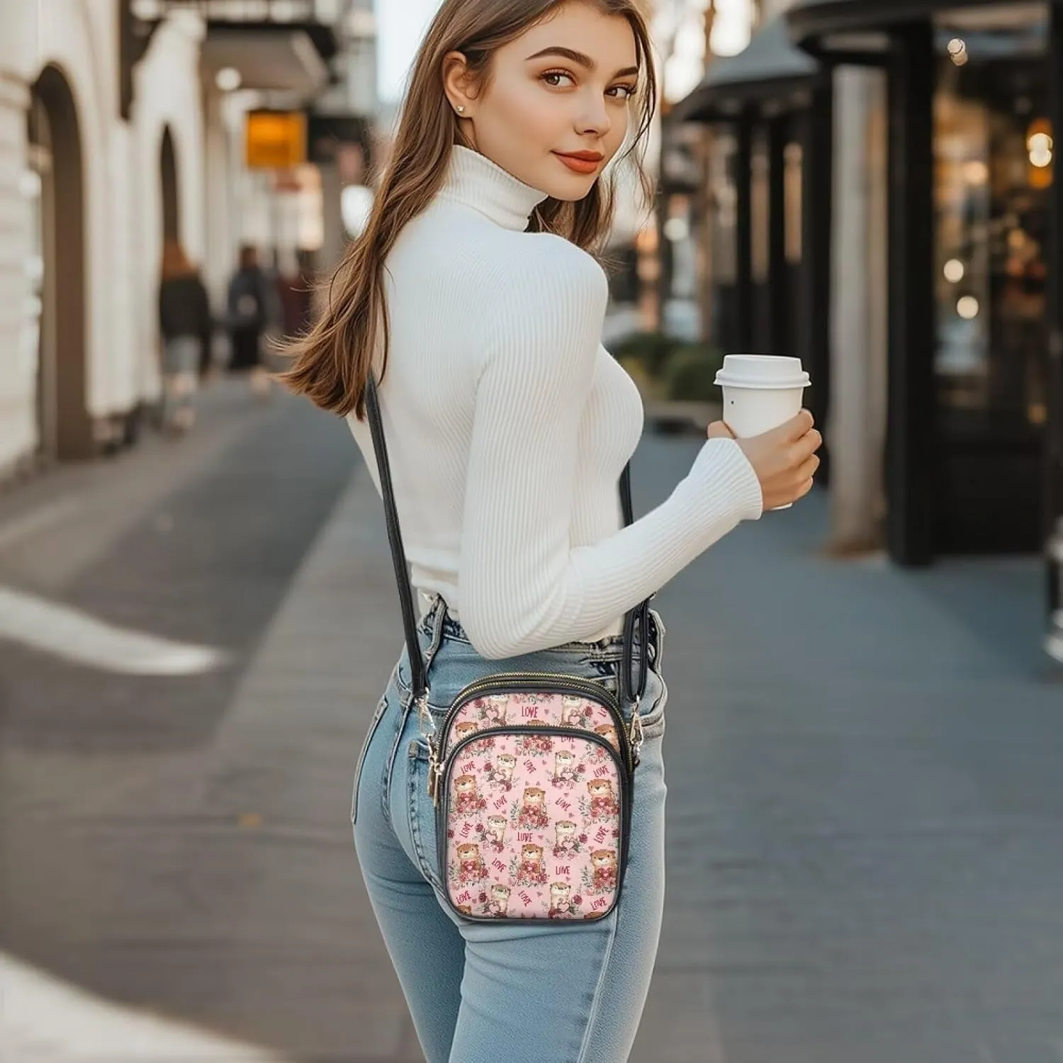 Womens Multi Pocket Leather Crossbody Bag Sling Bag Messenger Handbags Shoulder Bags with Adjust Strap