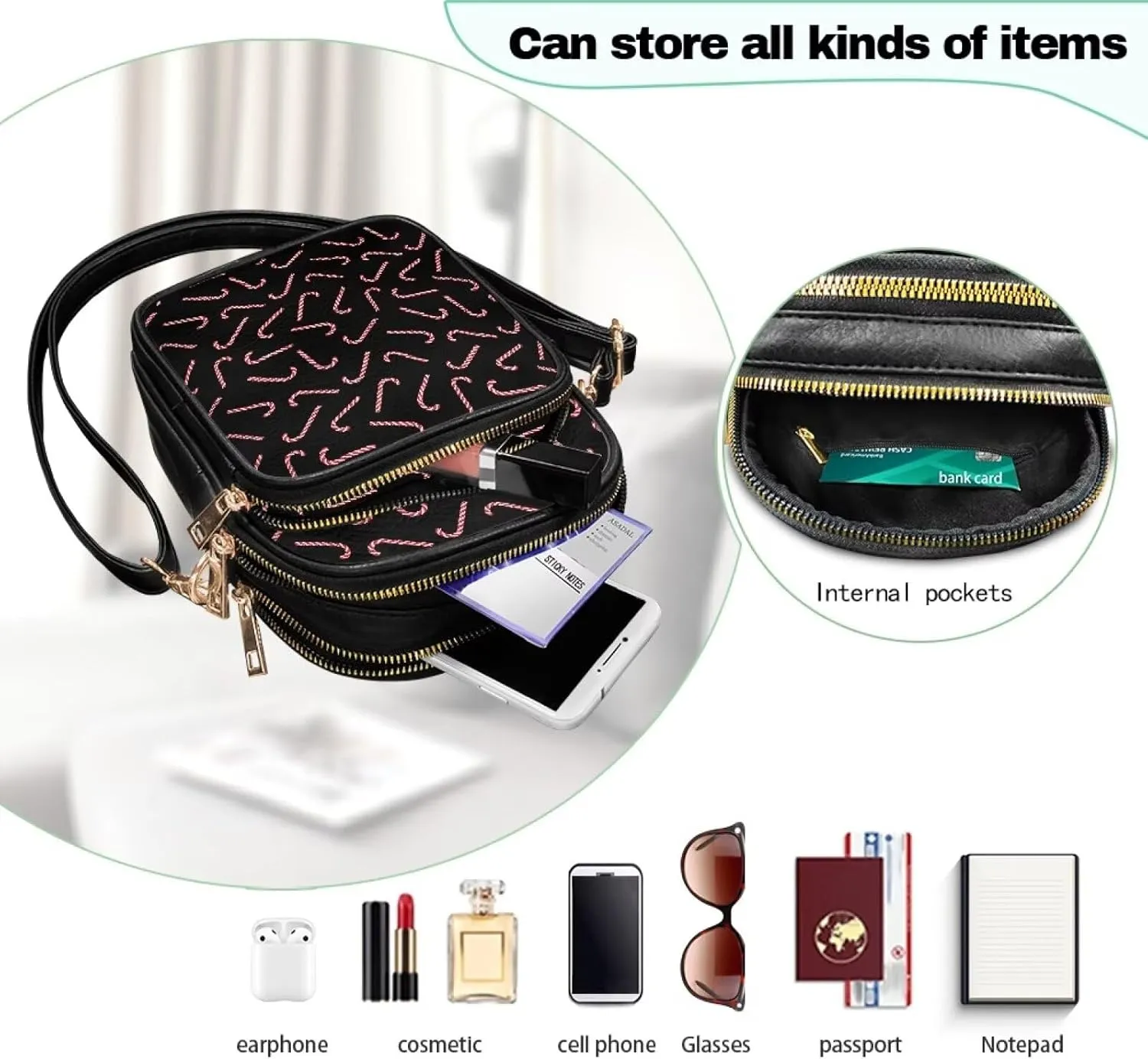 Womens Multi Pocket PU Leather Cross Body Bag Adjustable Strap Shoulder Handbags Cell Phone Purse Wallet