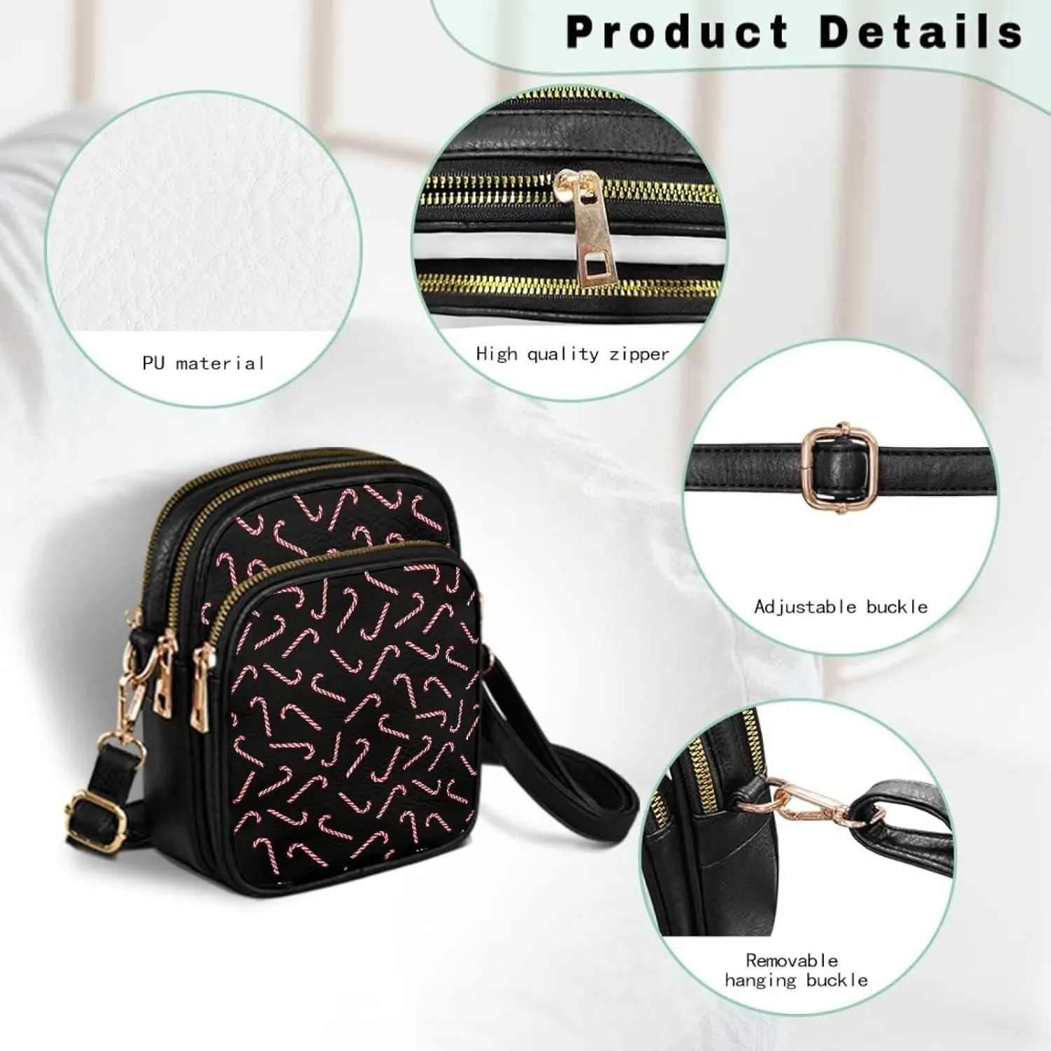 Womens Multi Pocket PU Leather Cross Body Bag Adjustable Strap Shoulder Handbags Cell Phone Purse Wallet