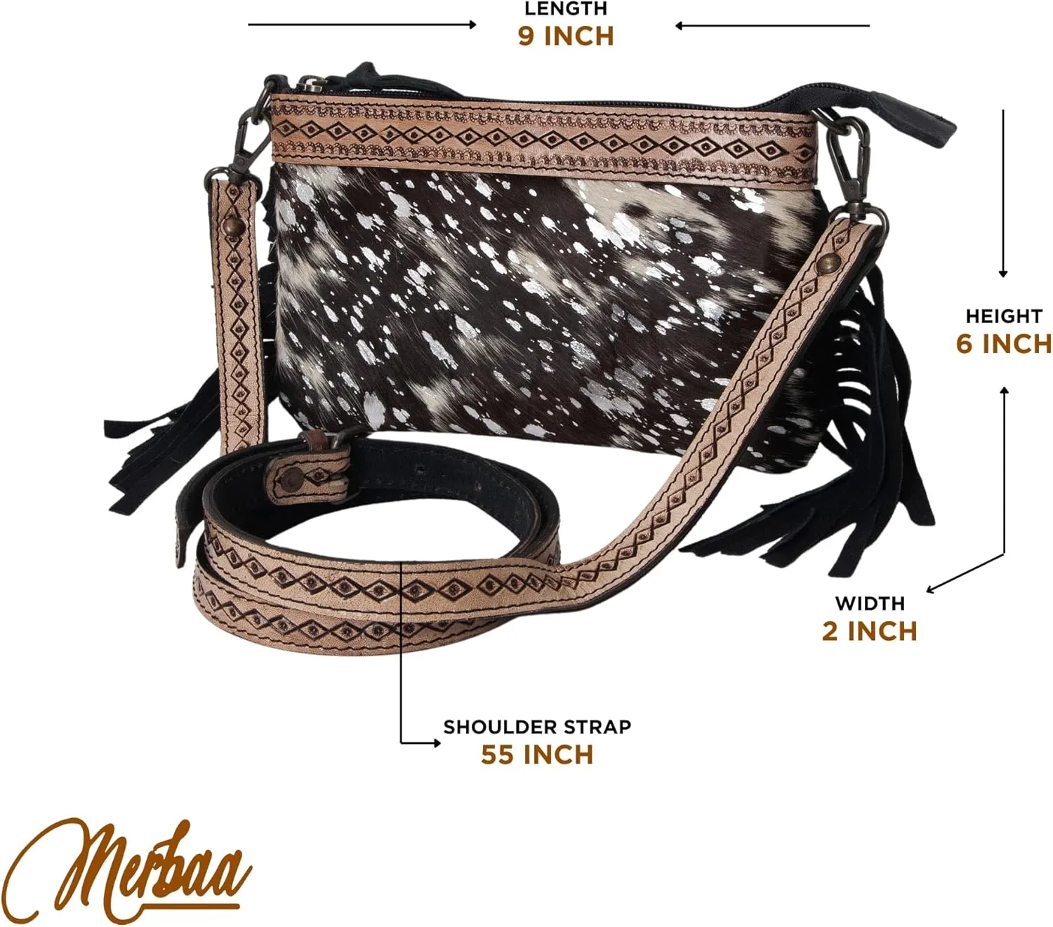 Women's Natural Cowhide Leather Jaguar Printed Small Crossbody Bag Handtooled Leather Strap with Multipocket