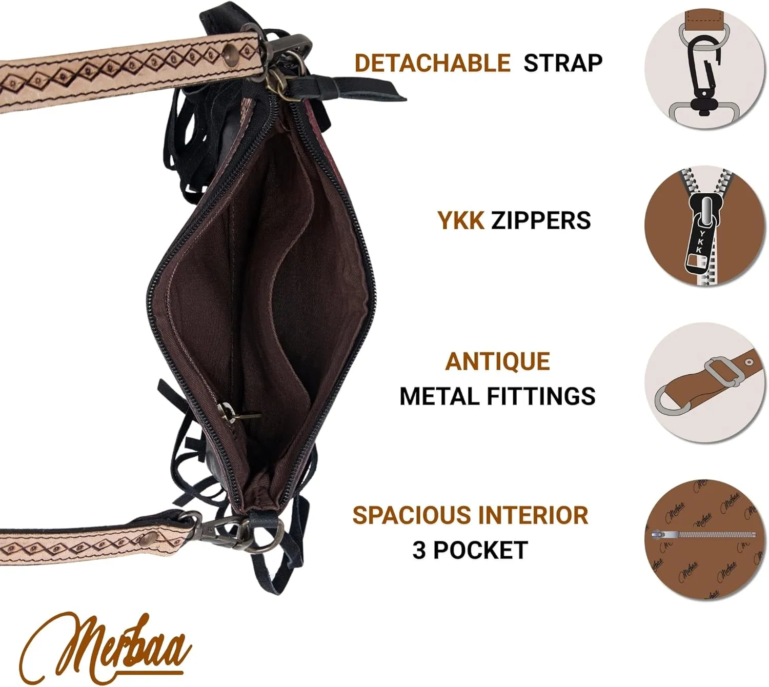 Women's Natural Cowhide Leather Jaguar Printed Small Crossbody Bag Handtooled Leather Strap with Multipocket