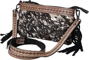Women's Natural Cowhide Leather Jaguar Printed Small Crossbody Bag Handtooled Leather Strap with Multipocket