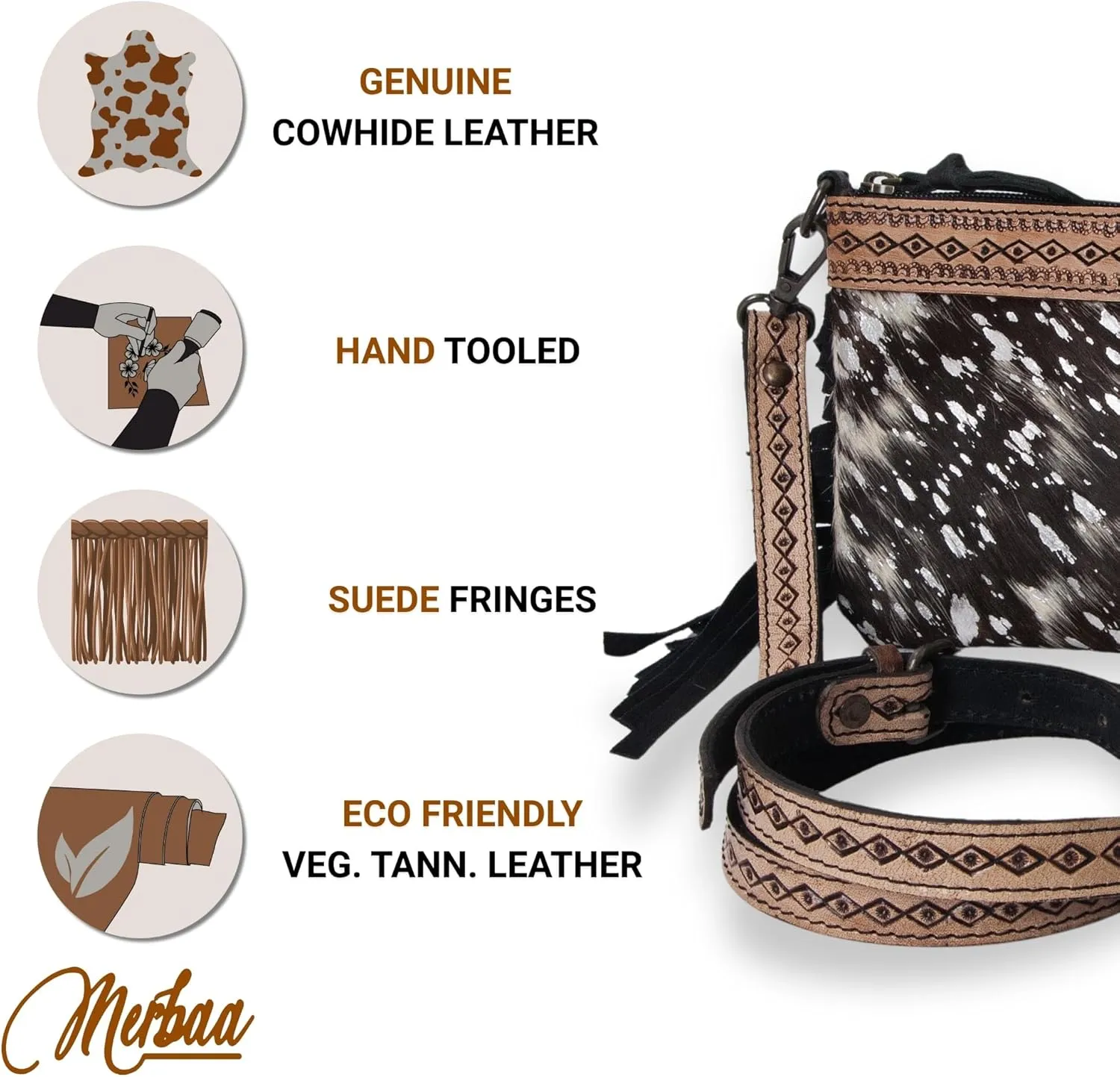 Women's Natural Cowhide Leather Jaguar Printed Small Crossbody Bag Handtooled Leather Strap with Multipocket