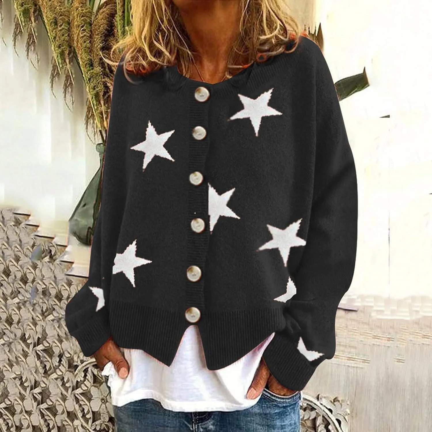Women's O-Neck Long Sleeve Ribbed Knit Sweater Casual Sweater Warm Top Crop Oversized Cardigan for Women Size 2X