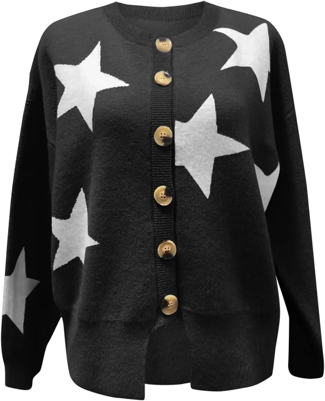 Women's O-Neck Long Sleeve Ribbed Knit Sweater Casual Sweater Warm Top Crop Oversized Cardigan for Women Size 2X