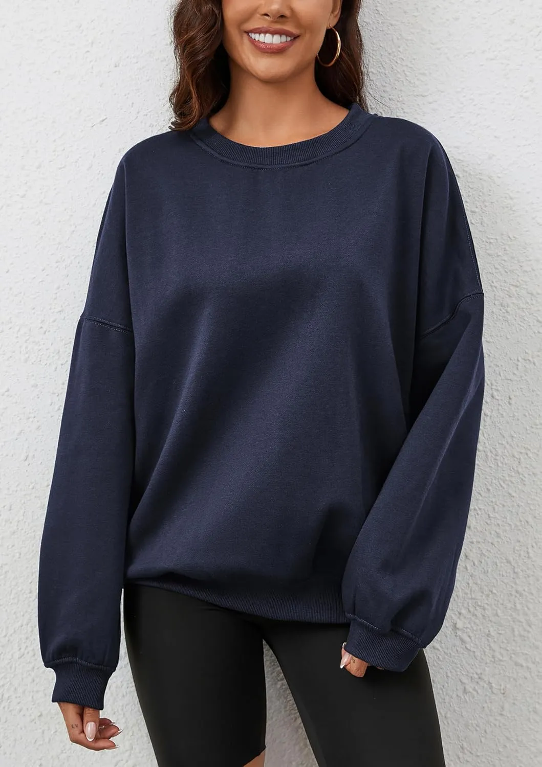 Women’s Oversized Sweatshirt Crewneck Pullover Top Casual Drop Shoulder Crew Neck Plain Shirt 2025 Fall Clothes
