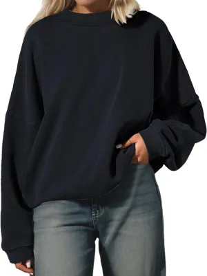 Women’s Oversized Sweatshirt Crewneck Pullover Top Casual Drop Shoulder Crew Neck Plain Shirt 2025 Fall Clothes