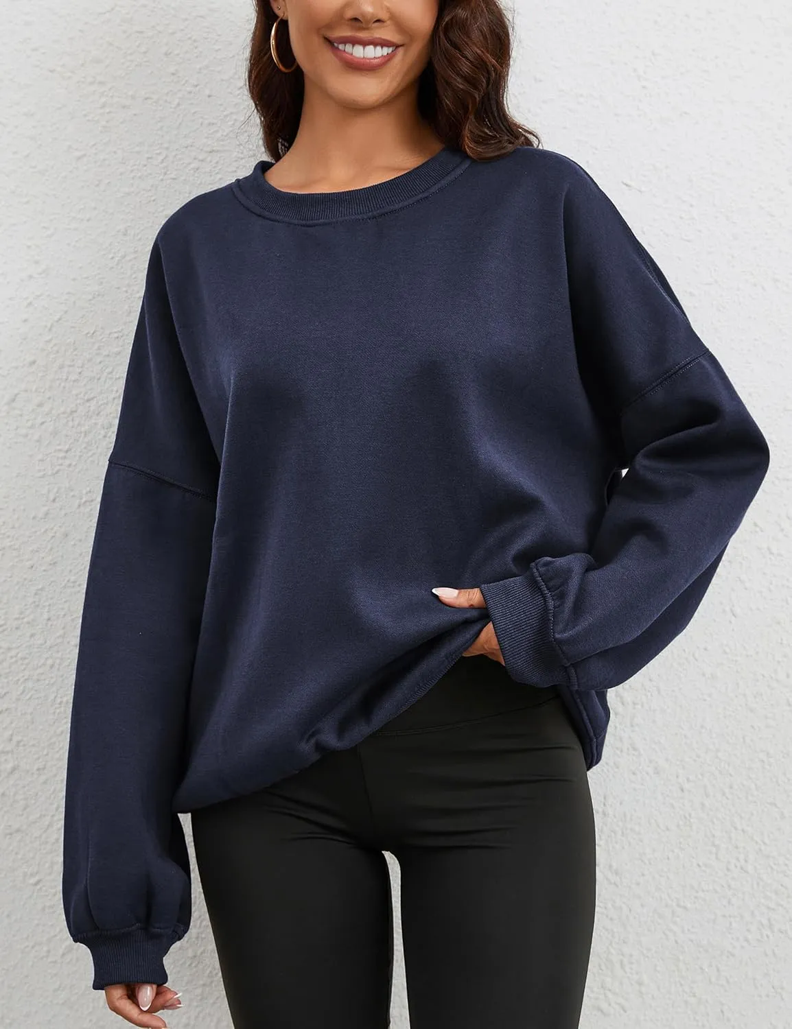 Women’s Oversized Sweatshirt Crewneck Pullover Top Casual Drop Shoulder Crew Neck Plain Shirt 2025 Fall Clothes