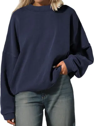 Women’s Oversized Sweatshirt Crewneck Pullover Top Casual Drop Shoulder Crew Neck Plain Shirt 2025 Fall Clothes
