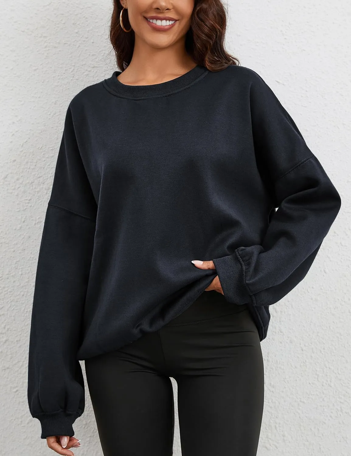 Women’s Oversized Sweatshirt Crewneck Pullover Top Casual Drop Shoulder Crew Neck Plain Shirt 2025 Fall Clothes