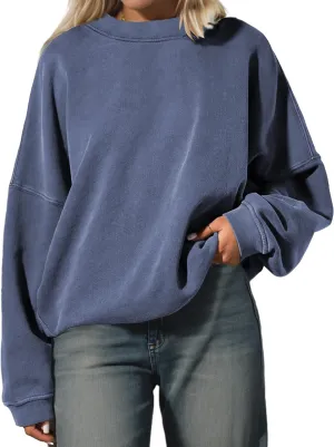 Women’s Oversized Sweatshirt Crewneck Pullover Top Casual Drop Shoulder Crew Neck Plain Shirt 2025 Fall Clothes