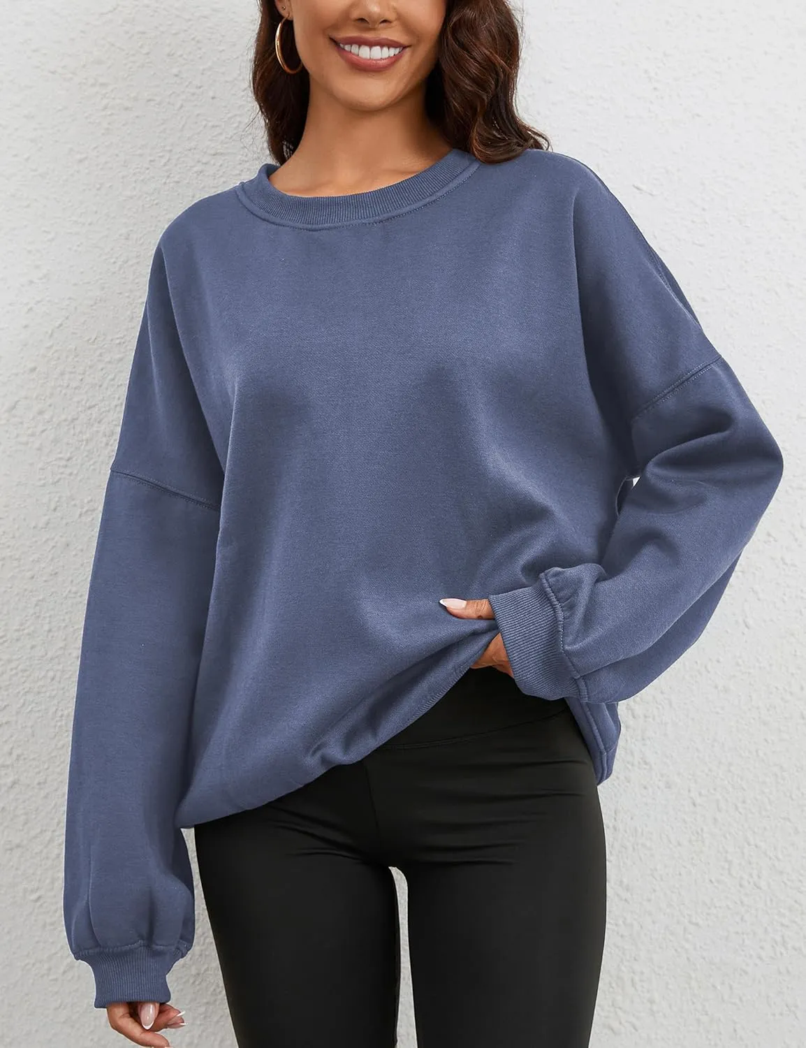 Women’s Oversized Sweatshirt Crewneck Pullover Top Casual Drop Shoulder Crew Neck Plain Shirt 2025 Fall Clothes