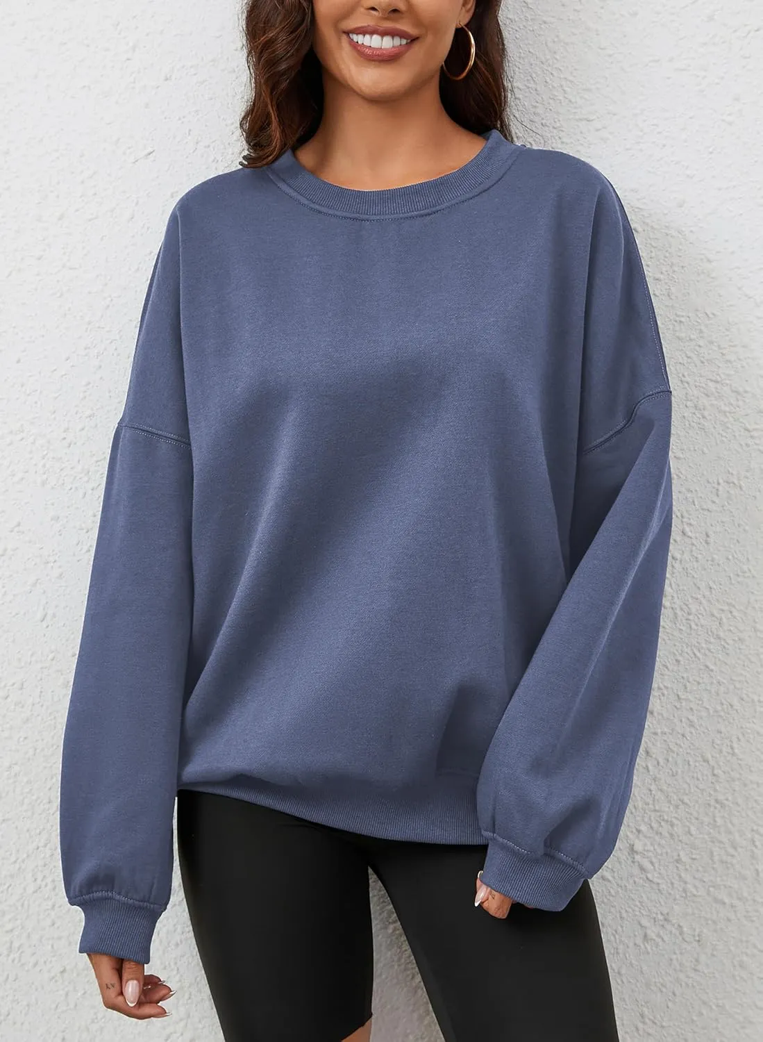 Women’s Oversized Sweatshirt Crewneck Pullover Top Casual Drop Shoulder Crew Neck Plain Shirt 2025 Fall Clothes