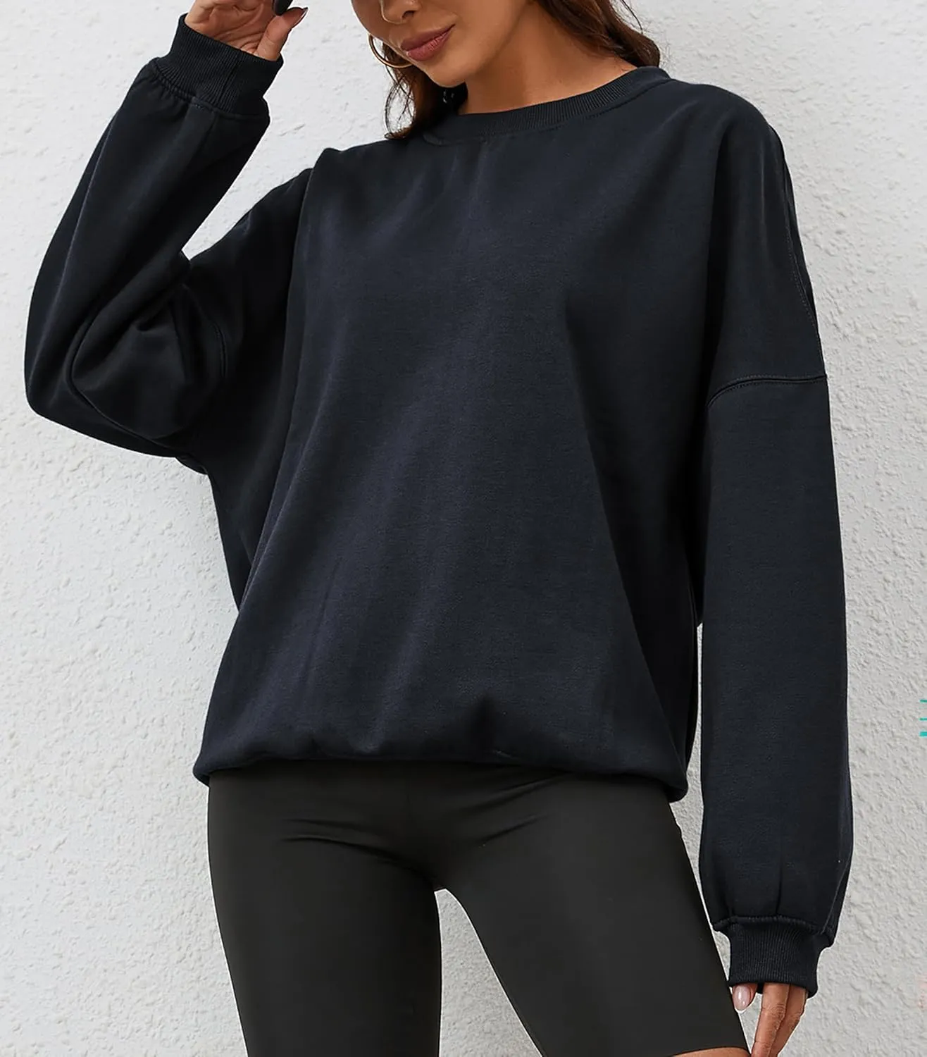 Women’s Oversized Sweatshirt Crewneck Pullover Top Casual Drop Shoulder Crew Neck Plain Shirt 2025 Fall Clothes