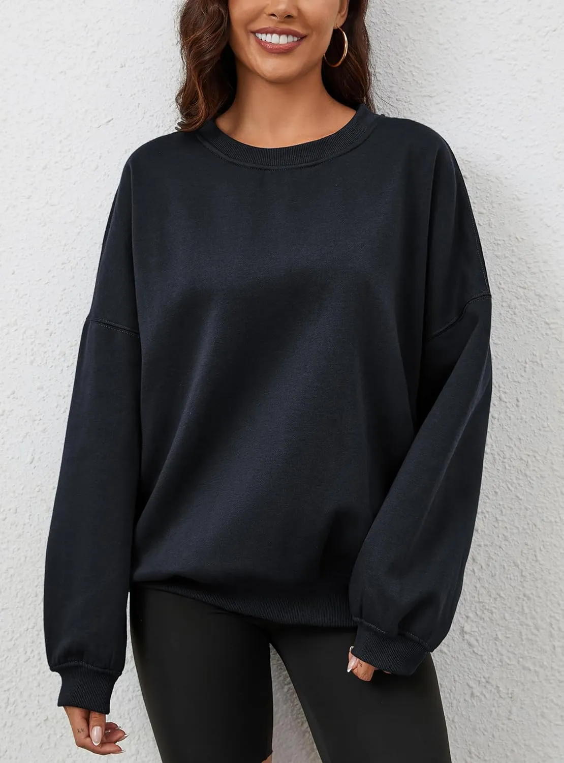 Women’s Oversized Sweatshirt Crewneck Pullover Top Casual Drop Shoulder Crew Neck Plain Shirt 2025 Fall Clothes