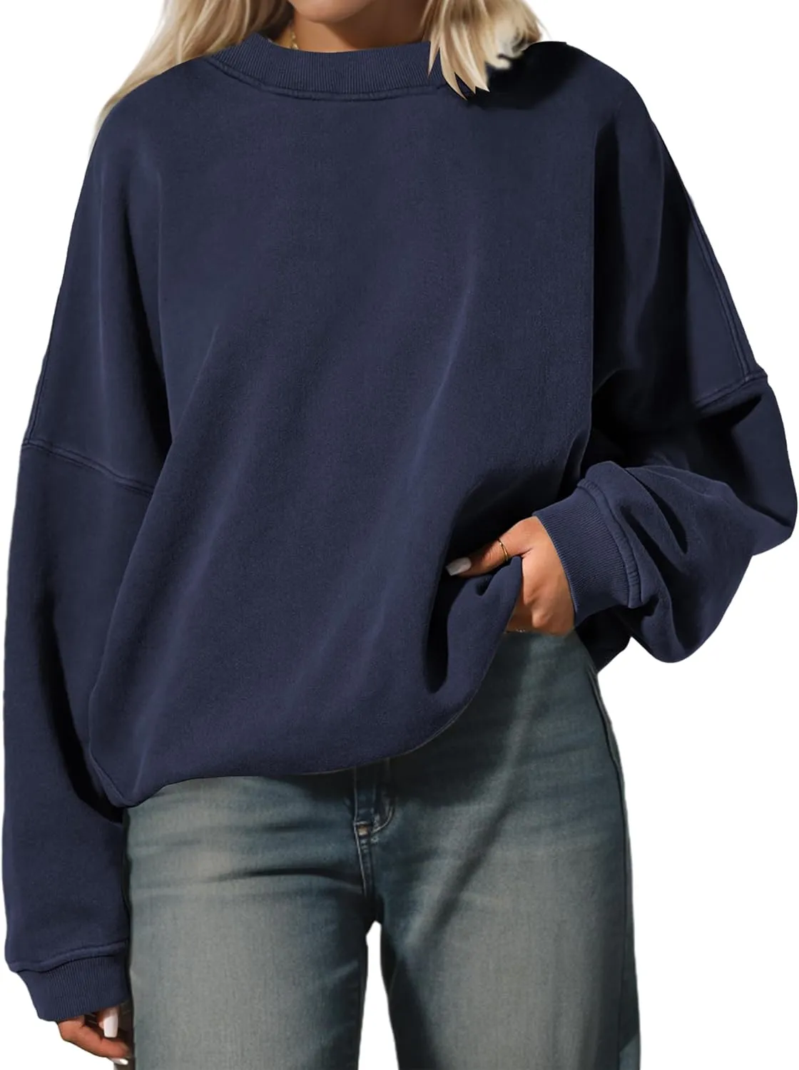 Women’s Oversized Sweatshirt Crewneck Pullover Top Casual Drop Shoulder Crew Neck Plain Shirt 2025 Fall Clothes