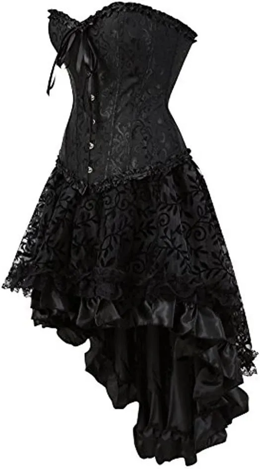 Women's Renaissance Skirt Black Lace Victoria Gothic Long Maxi Skirt Party