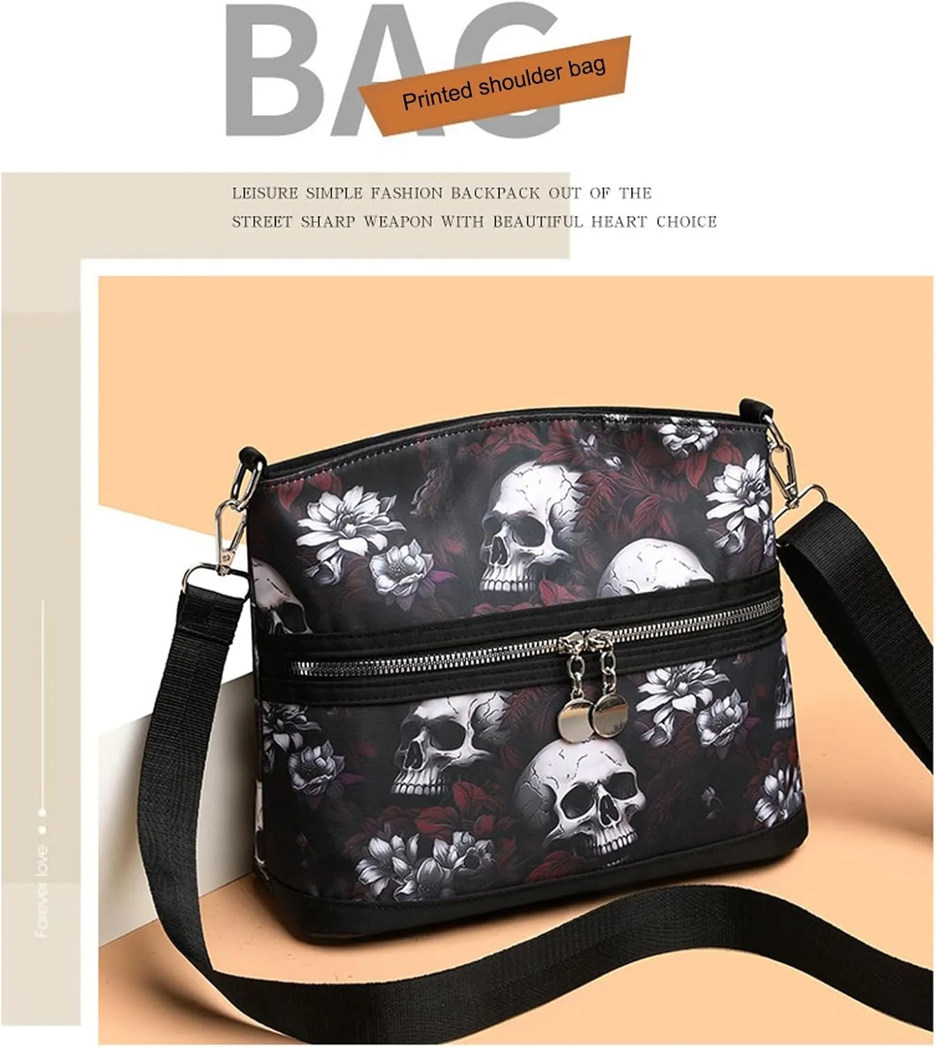 Women's Skull Shoulder Bag, Gothic Skull Wallet Y2k Backpack Street Hippie Backpack (red,One Size)