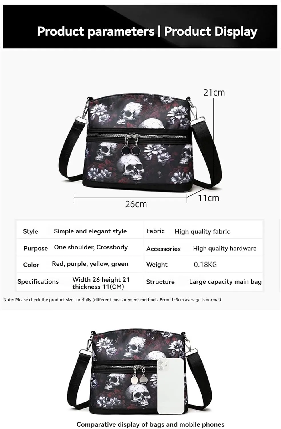 Women's Skull Shoulder Bag, Gothic Skull Wallet Y2k Backpack Street Hippie Backpack (red,One Size)