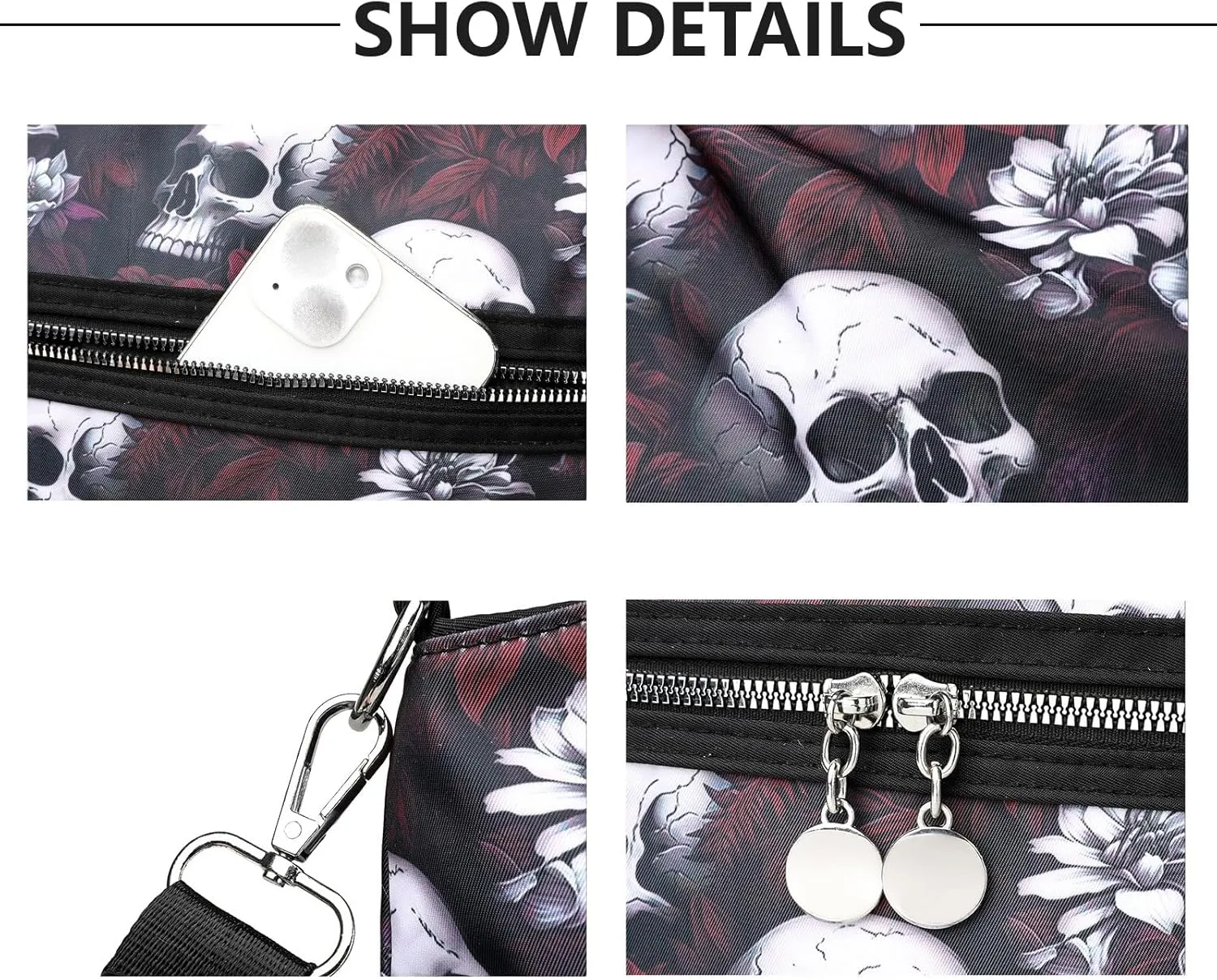 Women's Skull Shoulder Bag, Gothic Skull Wallet Y2k Backpack Street Hippie Backpack (red,One Size)