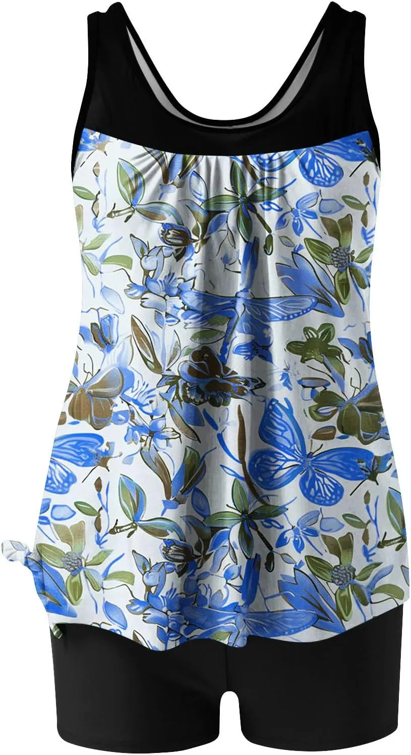 Womens Tankini Swimsuits 2025 Sports Tummy Control Printed Bathing Suits Two Piece Swimwear Tank Top with Shorts 2025