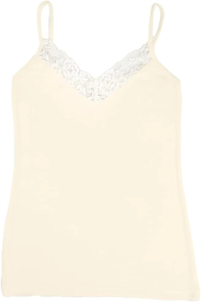 Women's Thermal Base Layer Top - Lightweight Moisture Wicking Merino Wool Silk Sleeveless Undershirt Cami with Lace