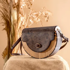 Wooden Bag - Half Round - Dark Brown Leather Flap